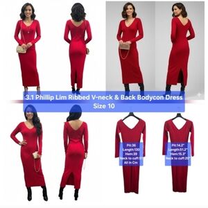 3.1 Phillip Lim Ribbed V-neck & Back Bodycon Dress Size 10